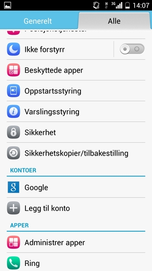 Gå tilbake til Alle-menyen og velg Google