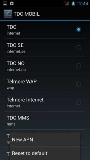 If your screen looks like this, select the Menu button on the phone and select New APN