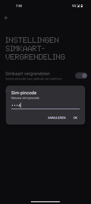 Voer uw Nieuwe sim-pincode in en selecteer OK