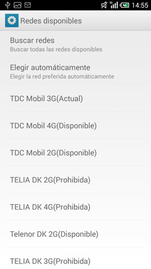 Seleccione un operador de red de la lista