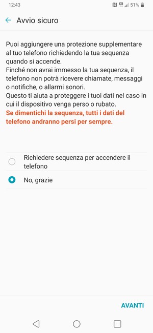 Seleziona la tua opzione preferita e poi AVANTI
