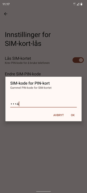 Skriv inn en Gammel PIN-kode for SIM-kort og velg OK