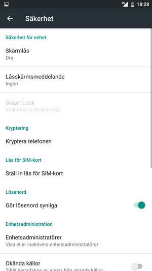 För att aktivera ditt skärmlås, gå till Säkerhet-menyn och välj Skärmlås