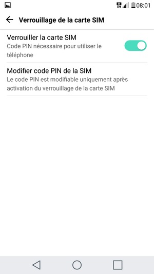 Sélectionnez Modifier code PIN de la SIM