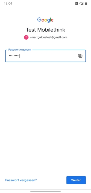 Geben Sie Ihre Passwort ein und wählen Sie Weiter