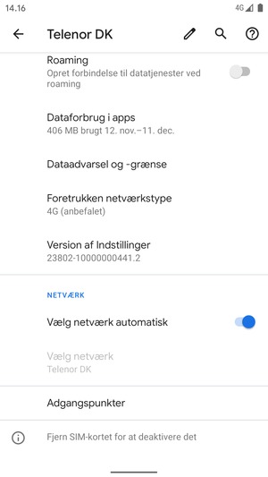 Slå Vælg netværk automatisk fra