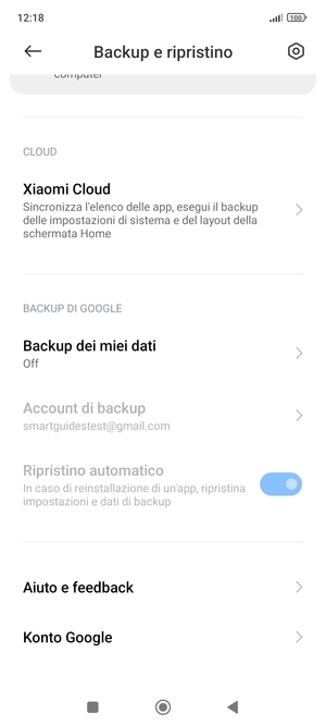 Scorri e seleziona Backup dei miei dati