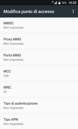 Scorri verso il basso e inserisci le informazioni di internet