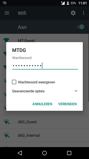 Voer het WiFi-wachtwoord in en selecteer VERBINDEN