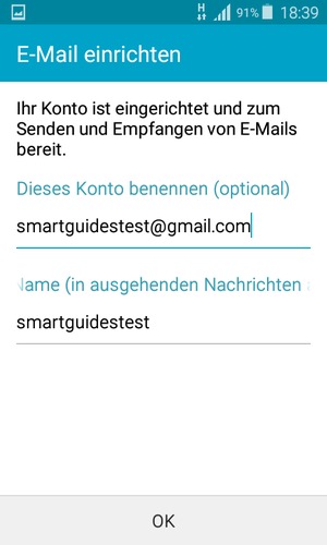 Geben Sie Ihrem Konto einen Namen und geben Sie Ihren Namen ein. Wählen Sie OK