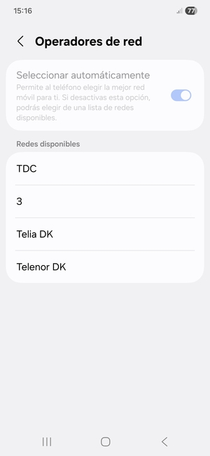 Seleccione un operador de red de la lista