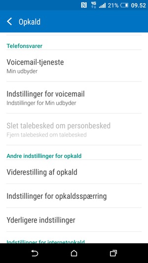 Scroll til og vælg Indstillinger for voicemail