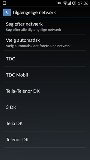 Vælg en netværksudbyder fra listen