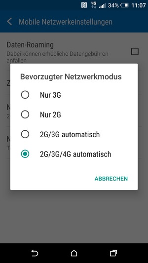 Wählen Sie 2G/3G Auto, um 3G zu aktivieren und 2G/3G/4G Auto, um 4G zu aktivieren