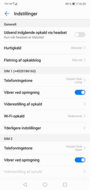 Scroll til SIM 1 eller SIM 2 og vælg Yderligere indstillinger
