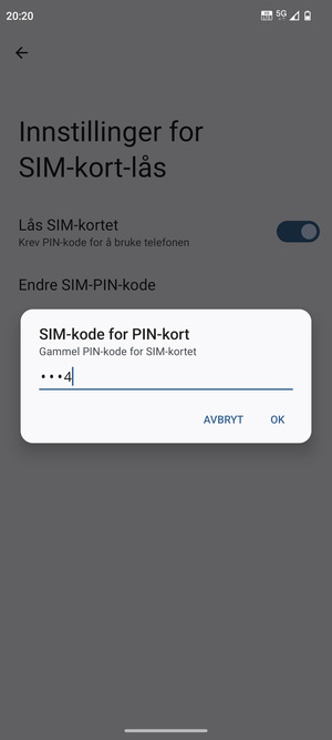 Skriv inn en Gammel PIN-kode for SIM-kort og velg OK