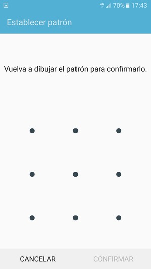 Dibuje de nuevo el patrón de desbloqueo y seleccione CONFIRMAR