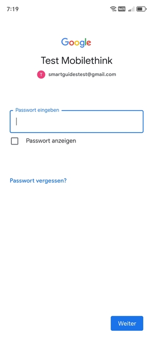 Geben Sie Ihre Gmail Passwort ein und wählen Sie Weiter