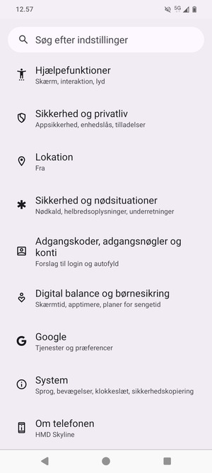 Scroll til og vælg Sikkerhed og privatliv