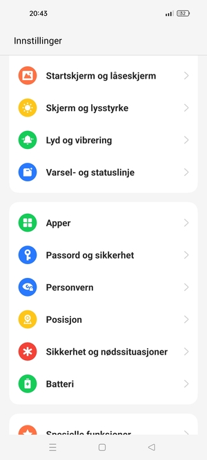 Bla til og velg Passord og sikkerhet
