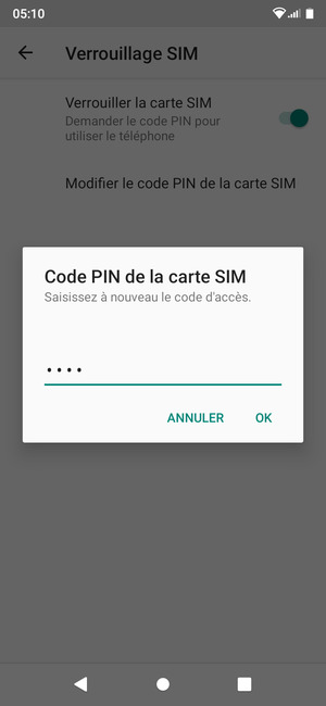 Veuillez confirmer votre nouveau code PIN de la carte SIM et sélectionner OK