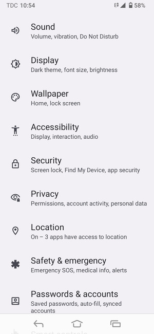 Scroll to and select Security