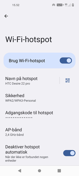 Din telefon er nu sat op til brug som modem