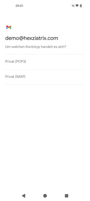 Wählen Sie Privat (POP3) oder Privat (IMAP)