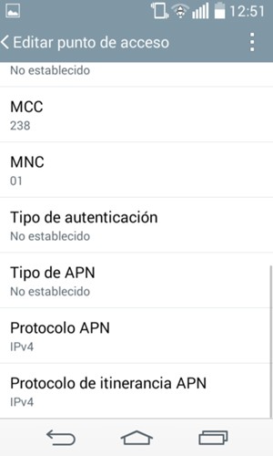 Desplácese hacia abajo e introduzca la información de Internet