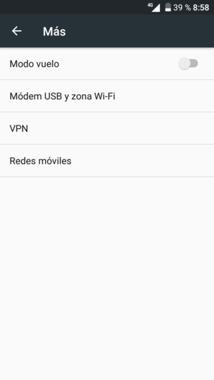 Seleccione Módem USB y zona Wi-Fi