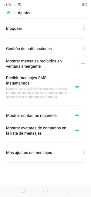 Seleccione Más ajustes de mensajes
