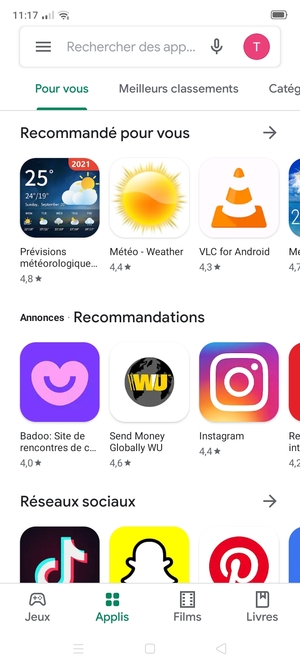 Sélectionnez la barre de Recherche