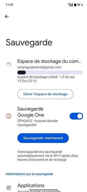 Sélectionnez Espace de stockage du compte