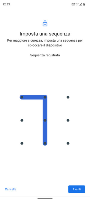 Disegna una sequenza di sblocco e seleziona Avanti