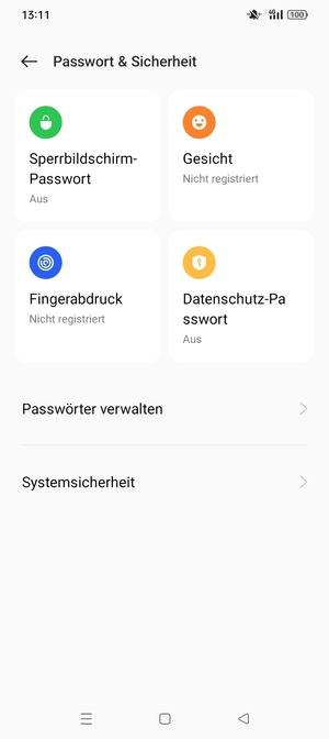 Um Ihre Bildschirmsperre zu aktivieren, gehen Sie zum Passwort & Sicherheit Menü und wählen Sie  Sperrbildschirm-Passwort
