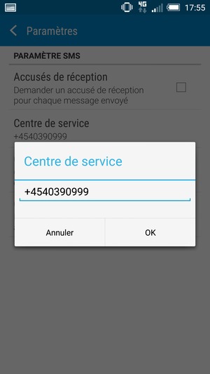 Saisissez le numéro du Centre de service et sélectionnez OK