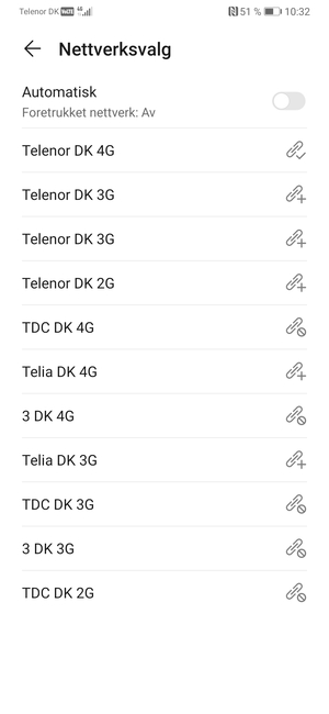 Velg en nettverksoperatør fra listen