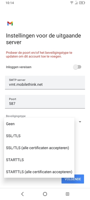 Selecteer Geen en VOLGENDE