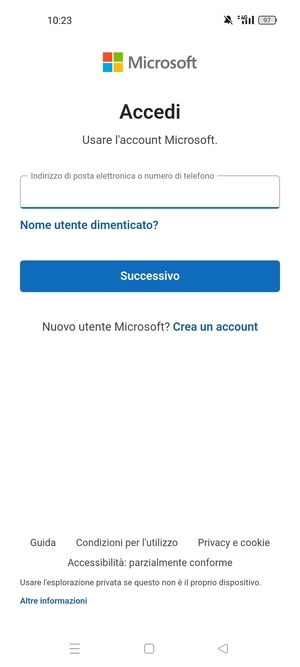 Inserisci il tuo indirizzo email e seleziona Successivo