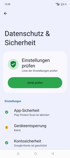 Um Ihre Bildschirmsperre zu aktivieren, gehen Sie zum Datenschutz & Sicherheit Menü und wählen Sie  Geräteentsperrung