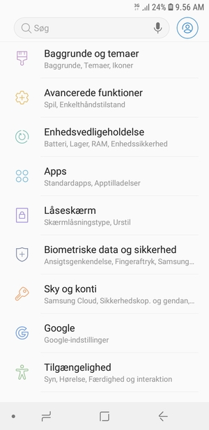 Scroll til og vælg Låseskærm og sikkerhed / Biometriske data og sikkerhed