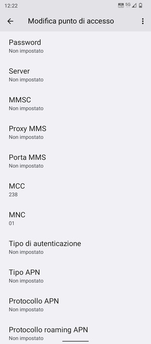 Scorri verso il basso e inserisci le informazioni di internet