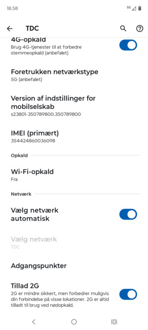 For at skifte netværk, hvis der opstår netværksproblemer, slå Vælg netværk automatisk fra