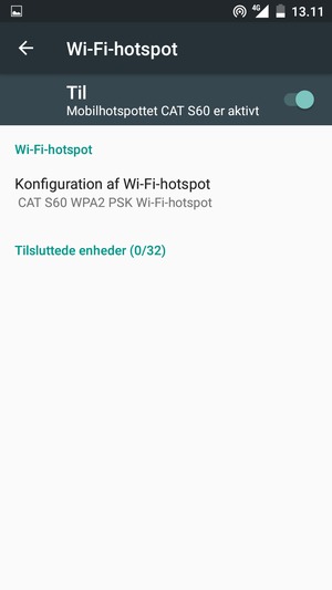 Din telefon er nu sat op til brug som modem