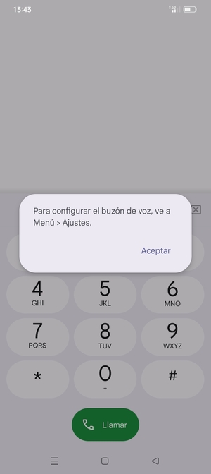Si el correo de voz no está configurado, seleccione Aceptar