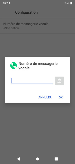 Saisissez le Numéro de messagerie vocale et sélectionnez OK