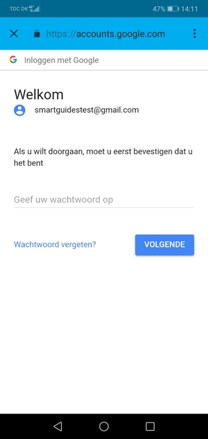 Voer uw Gmail wachtwoord in en selecteer VOLGENDE