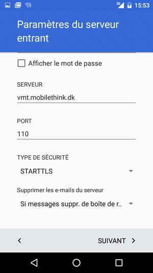 Faites défiler et sélectionnez TYPE DE SÉCURITÉ
