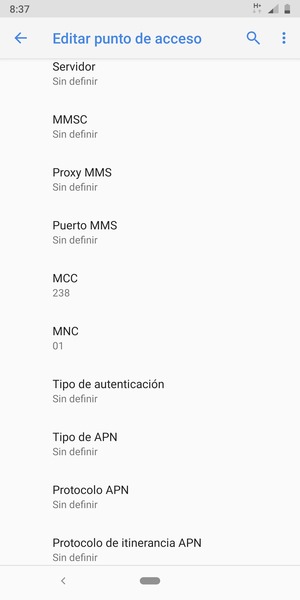 Desplácese hacia abajo e introduzca la información de Internet