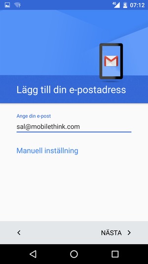 Ange din e-postadress och välj NÄSTA